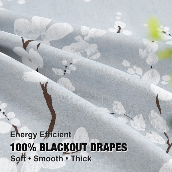 Fmfunctex Grey Floral Blackout Curtains for Bedroom 54 inch Drop Eyelet Curtains for Living Room Nursary Blossom Thermal Insulated Window Curtain