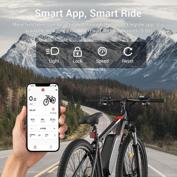 Eleglide Electric Bike, M2 27.5''/29'' Electric Bicycle for Adults, E Mountainbike, 36V 15.6Ah Removable Battery,Max Range 130KM, Dual Hydraulic Disk Brake, 21 Speed, APP