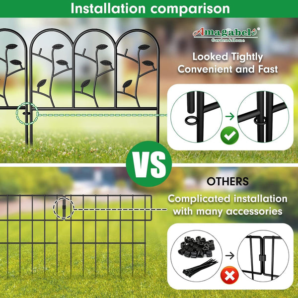 Amagabeli Garden Home Decorative Garden Fence 6 Pieces 46cm x 214cm Metal Garden Border Outdoor Rustproof Landscape Wrought Iron Wire Fencing Folding