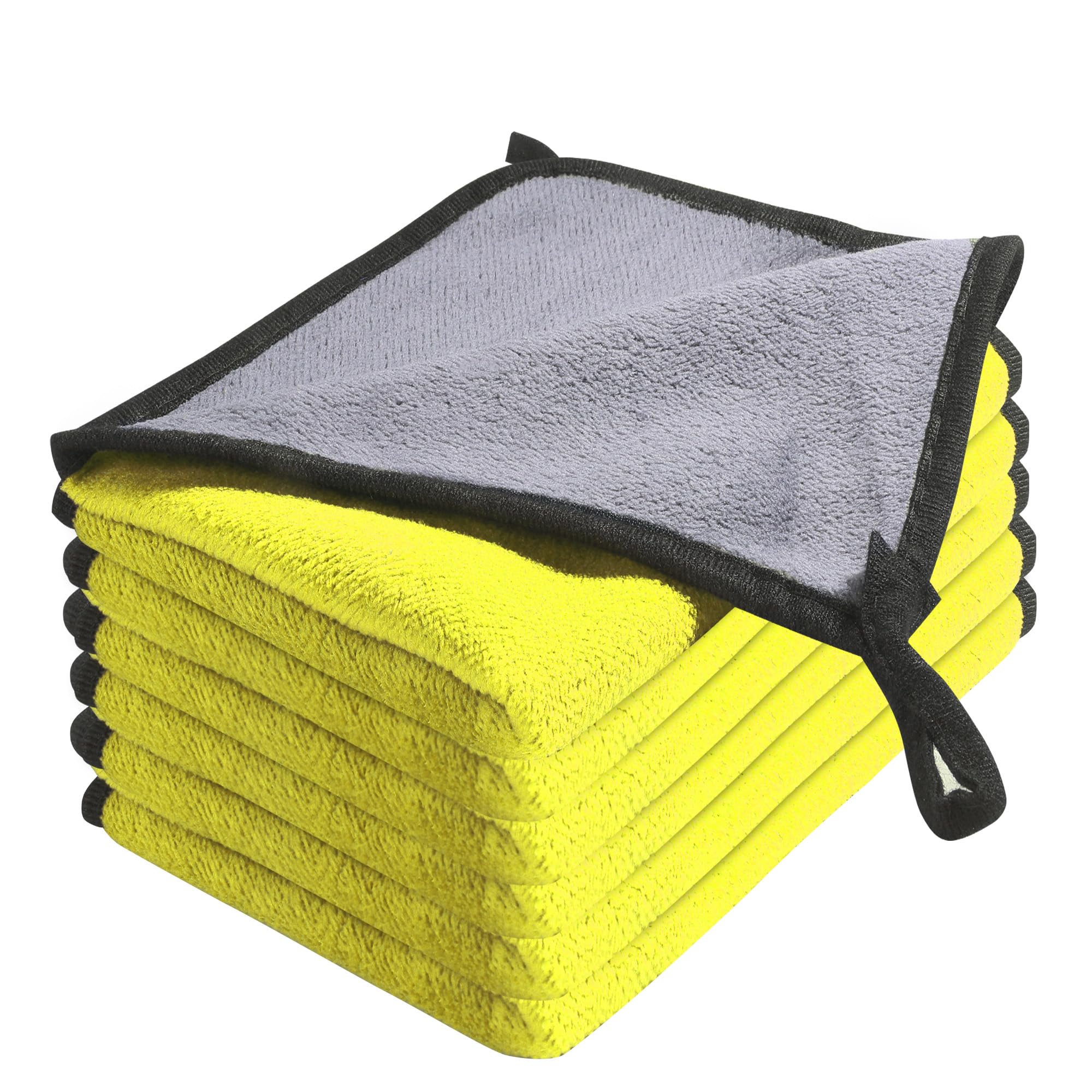 Flaconi 6PCS Microfibre Cloth Car,Cars Cleaning Products,12”x16” Microfibre Cleaning cloth,Automotive Detailing Products,Micro Fiber Cloth,Fit for Car Washing,Drying,Detailing (Yellow)