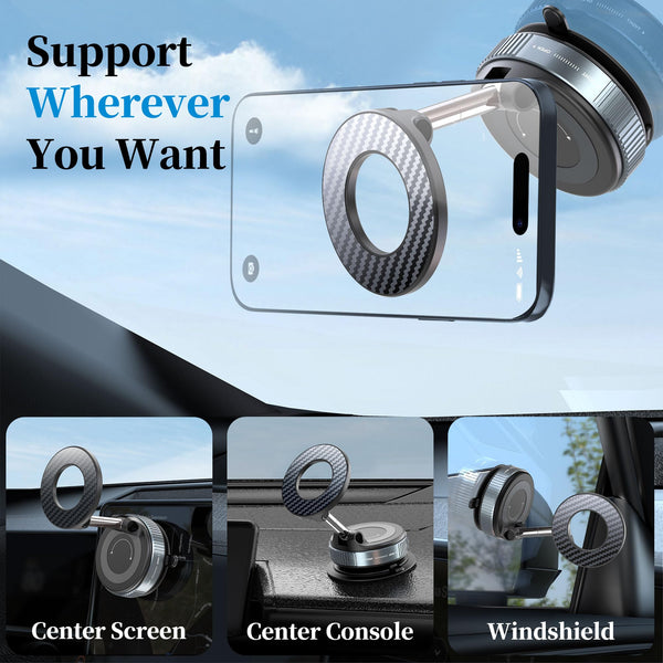 PlusAcc Vacuum Magnetic Phone Holder for Car - Suction Phone Mount 360°Rotatable Foldable Portable Strong Magnet Stand for iPhone16/15/14/13 & Samsung on Mirror,Smooth Surface, Windscreens