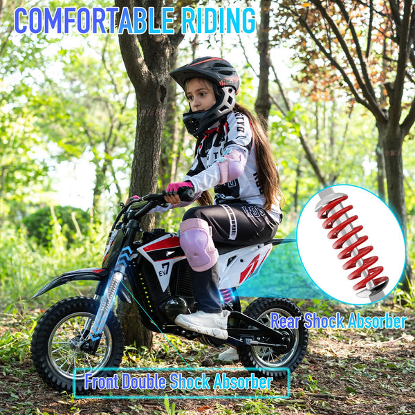 EVERCROSS EV12M PRO Kids Ride On Motorcycle, Electric Motorcycle with 300W Motor, 9.3Miles Long-Range, 12'' Pneumatic Tire, Bluetooth Music, Colorful Lights, Motor Cross for Ages 3-12 Children