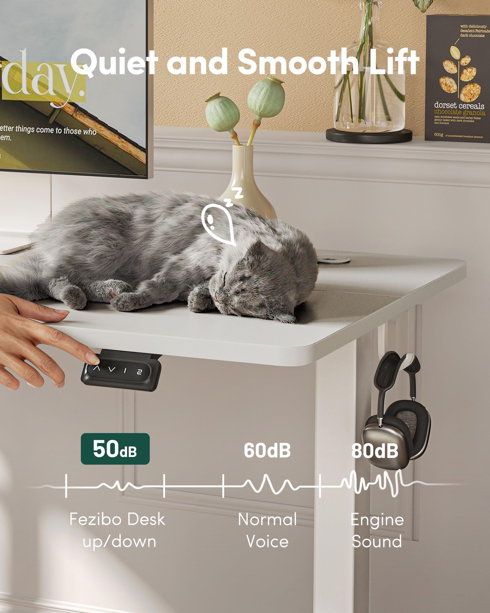 FEZIBO Height Adjustable Electric Standing Desk, 120 * 60 cm Stand up Table, Sit Stand Home Office Desk with Splice Board, White Frame/Maple Top