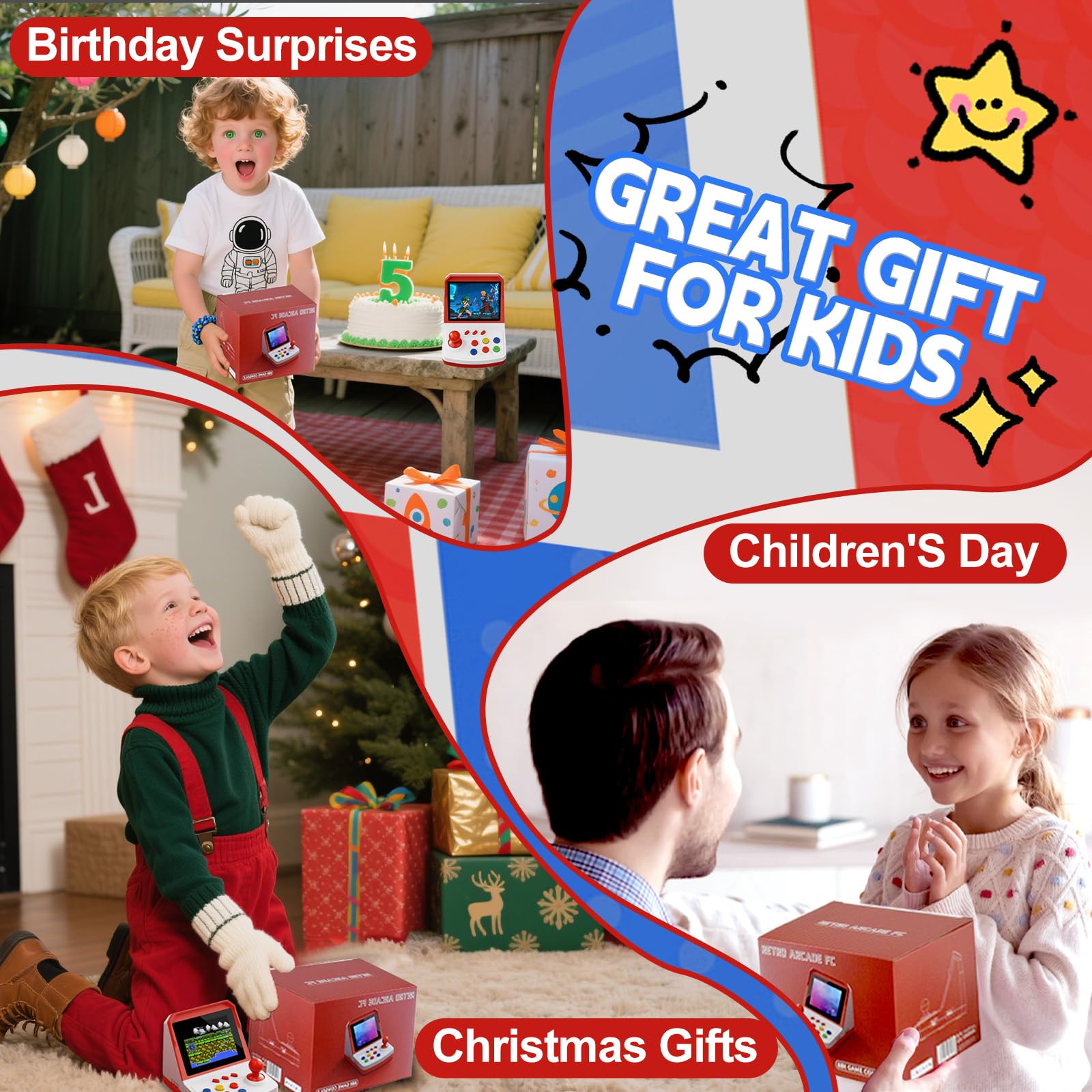 Colourbing Q21 Handheld Games Consoles – 3.5" Portable Mini,Two Players Battle,Built-in 500 Retro Games,1020mAh Rechargeable Battery–Great Retro Games Console for Adults,Teens Birthday and Party Gifts