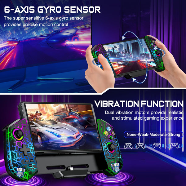 HELLCOOL Switch Pro Controller for Switch/OLED,Switch Controller for Handheld Grip with Hall Effect Joystick,One-Piece Switch Joycon with Turbo/Programmable/6-Axis/Vibration/RGB/4 Card Slot(Black)