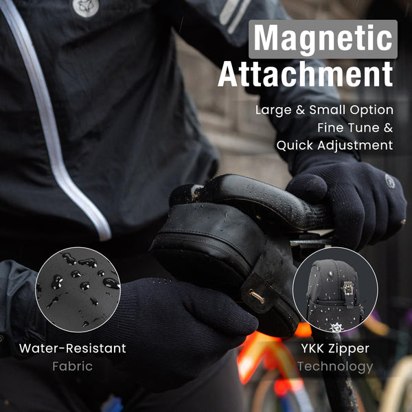 Lumiere & Co. Falcon Magnetic Bike Saddle Bag – 0.69L | 6" x 3.5" x 2" | Sleek Minimalist Brick Design, Fast Magnetic Buckle Attachment | Road Cycling–Specific Bike Seat Bag (Black, Large)