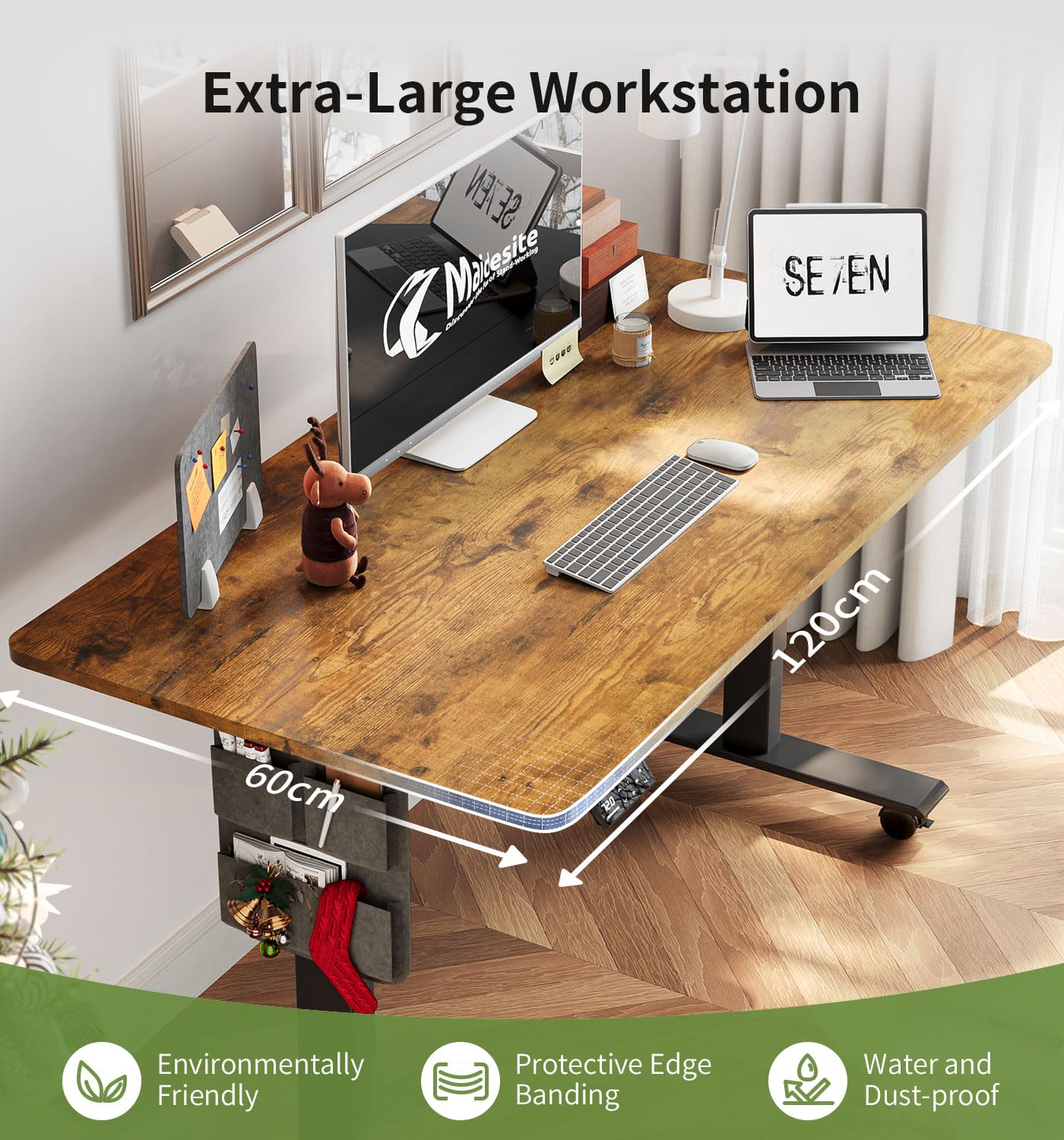 MAIDeSITe Height Adjustable Standing Desk Electric Standing Desk Sit Stand Desk Stand Up Desk with Cable Tray 120 * 60cm Desktop for Home Office