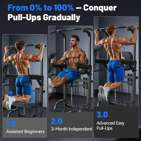 Sportsroyals Power Tower Pull Up Bar Station, 450LBS Stable Pull Up Dip Station for Home Gym Strength Training Equipment