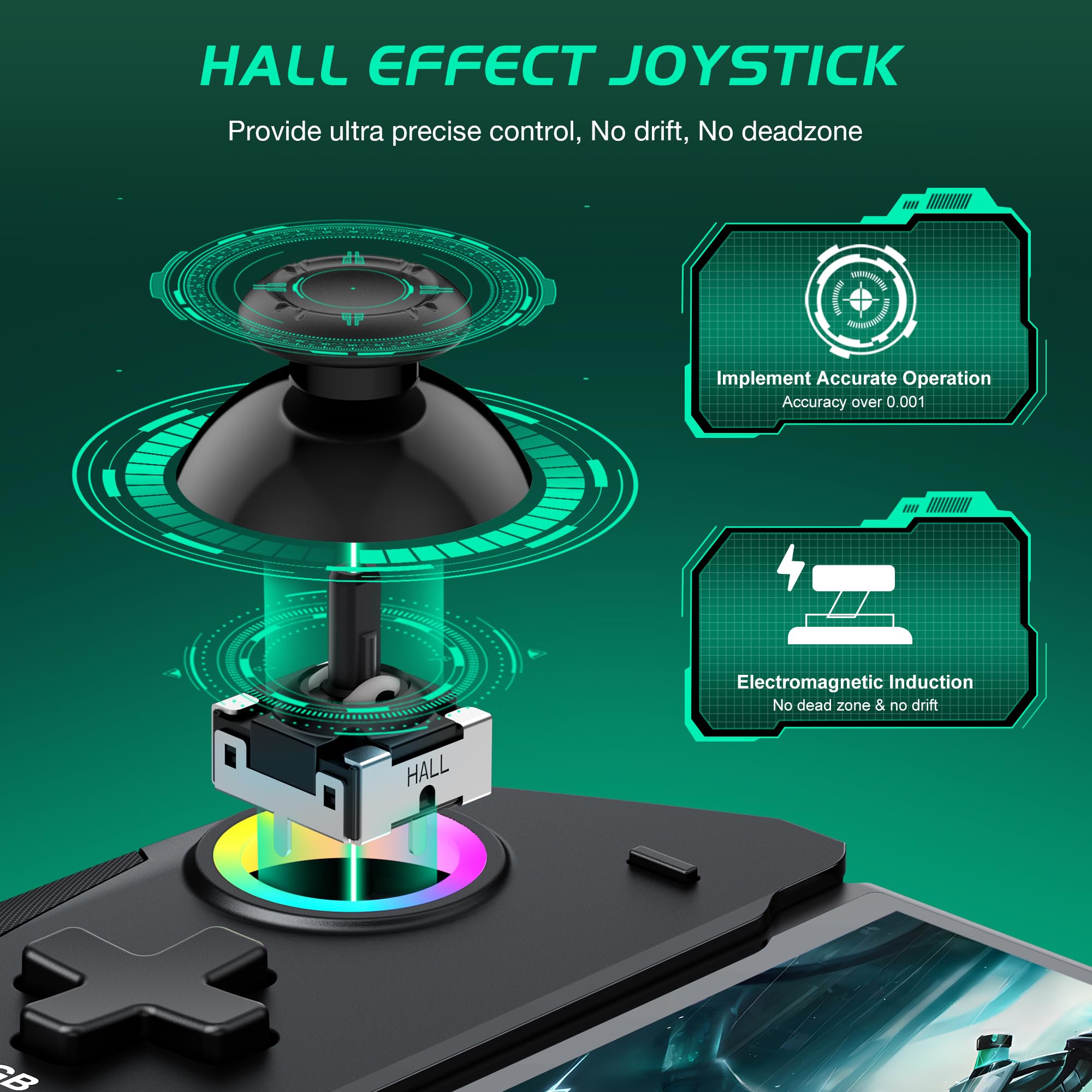 HELLCOOL Switch Pro Controller for Switch/OLED,Switch Controller for Handheld Grip with Hall Effect Joystick,One-Piece Switch Joycon with Turbo/Programmable/6-Axis/Vibration/RGB/4 Card Slot(Black)