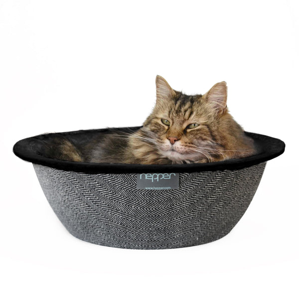 Hepper Nest Cat Bed - Modern Cat Furniture with Removable Washable Fleece Liner - Herringbone