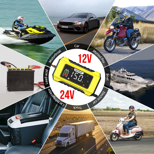 15A Car Battery Charger, NEXPEAK 12V 15A/24V 8A Automatic Smart Battery Charger with Temperature Compensation for Car, AGM, Gel, Wet, SLA for Lead Acid Batteries and LiFePO4 Batteries