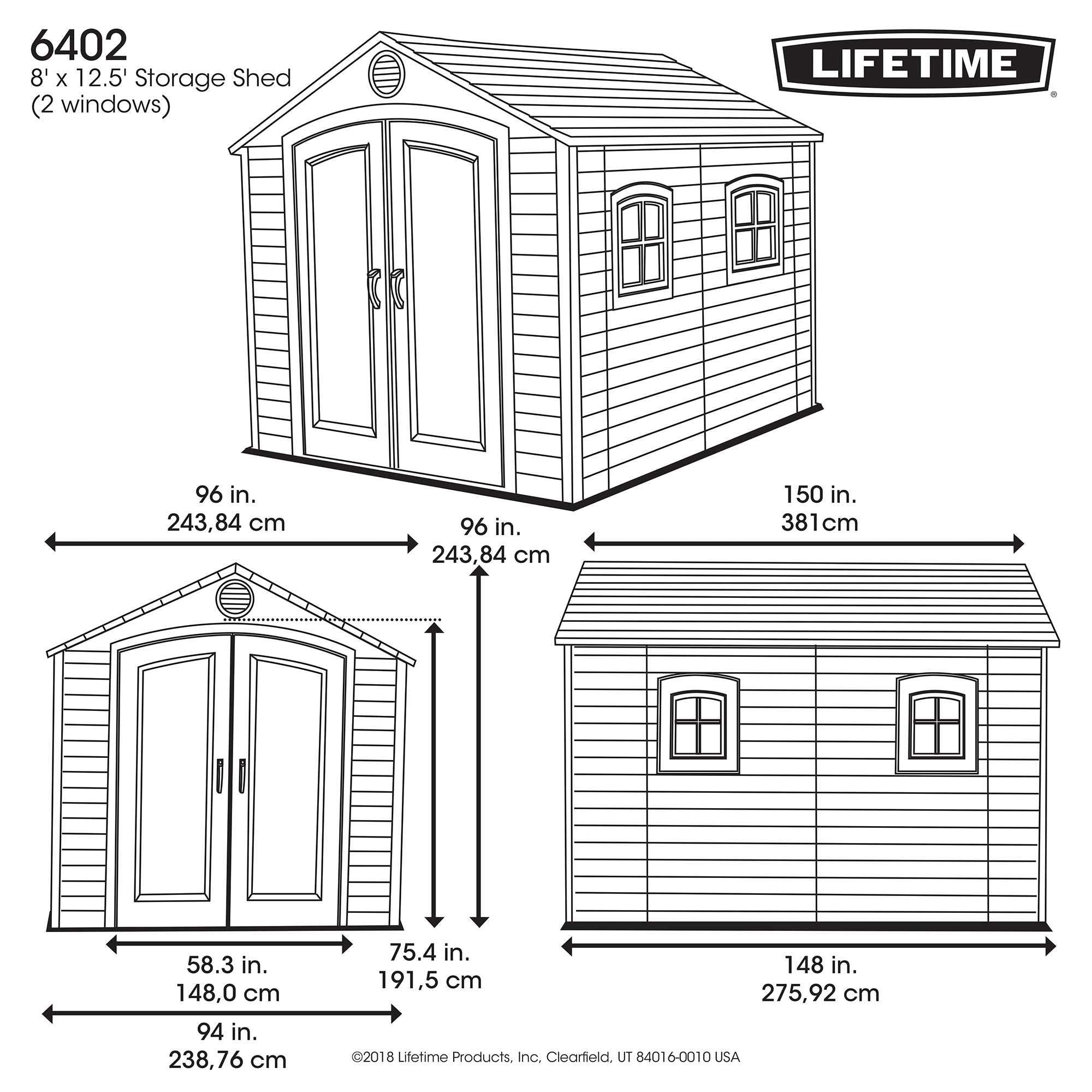 Lifetime 60282 Outdoor Storage Shed, 7 x 12 ft.