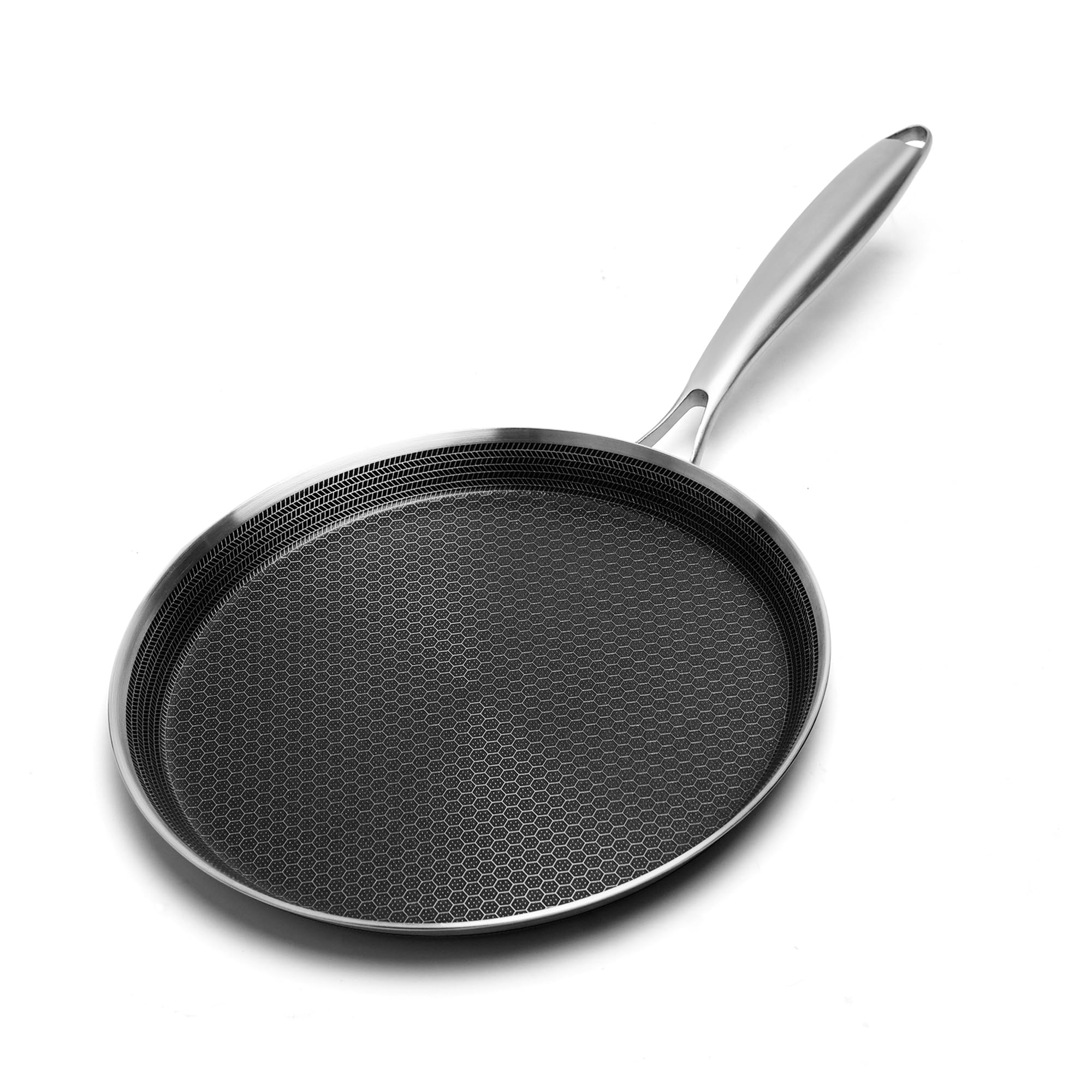 Innerwell Stainless Steel Crepe Pan 26 cm, Nonstick Stainless Steel Honeycomb Coating Pancake Pan, Non Stick Flat Skillet Tawa Dosa Tortilla Griddle