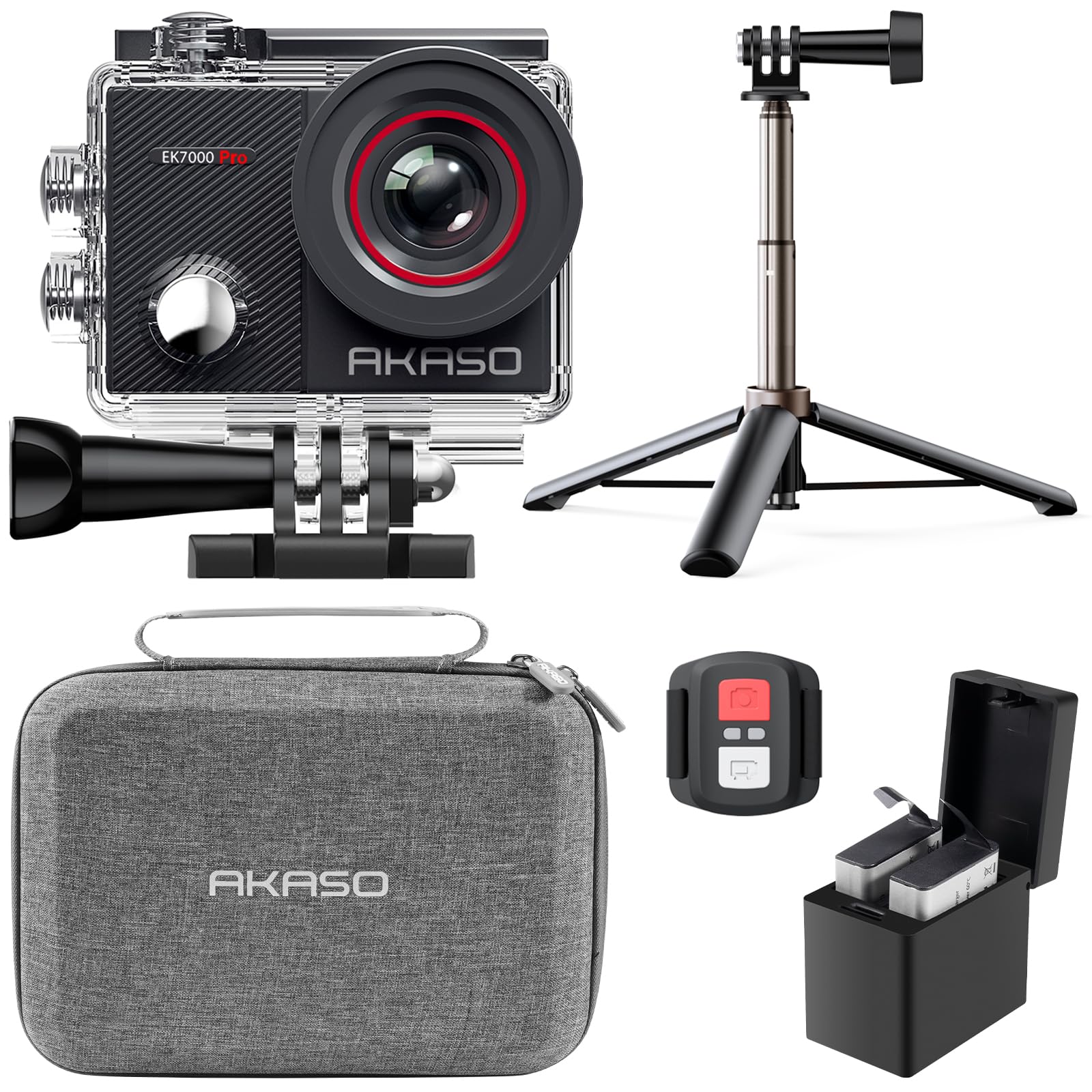 AKASO EK7000 Pro 4K Action Camera - Touch Screen EIS Adjustable View Angle 40m Waterproof Underwater Camera Remote Control Helmet Camera with Accessories Kit