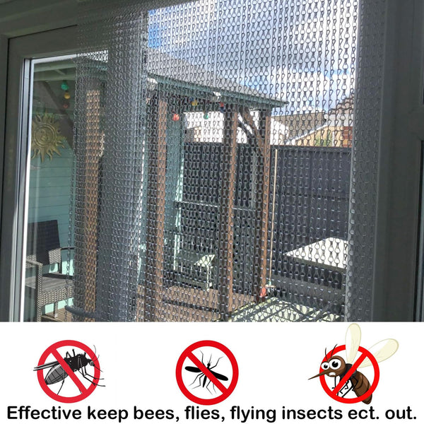 90 * 200cm Aluminium Chain Curtain Roller Blind Fly Insect Blinds Pest Control Screen Curtain for Door Window Home Decoration, Silver