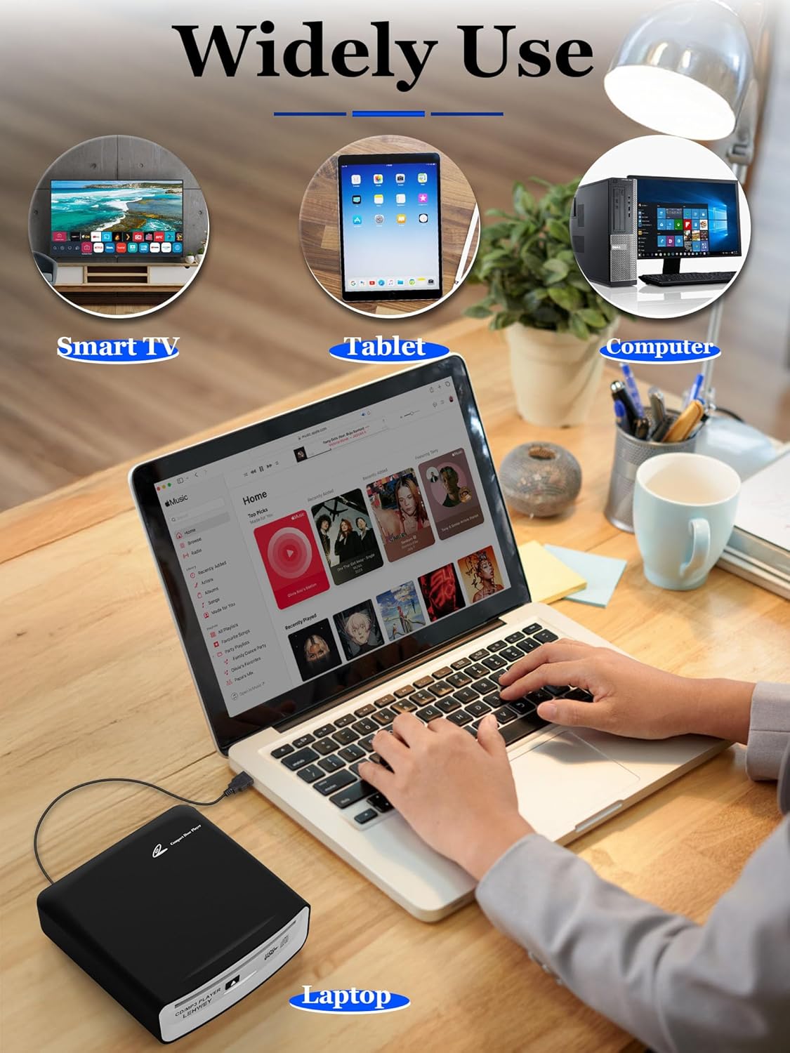 External Universal CD Player for Car - LEHWEY Portable CD Player with Extra USB Extension Cable, Plugs into Car USB Port, Laptop, TV, Mac, Computer, for Android 4.4 and Above Navigation