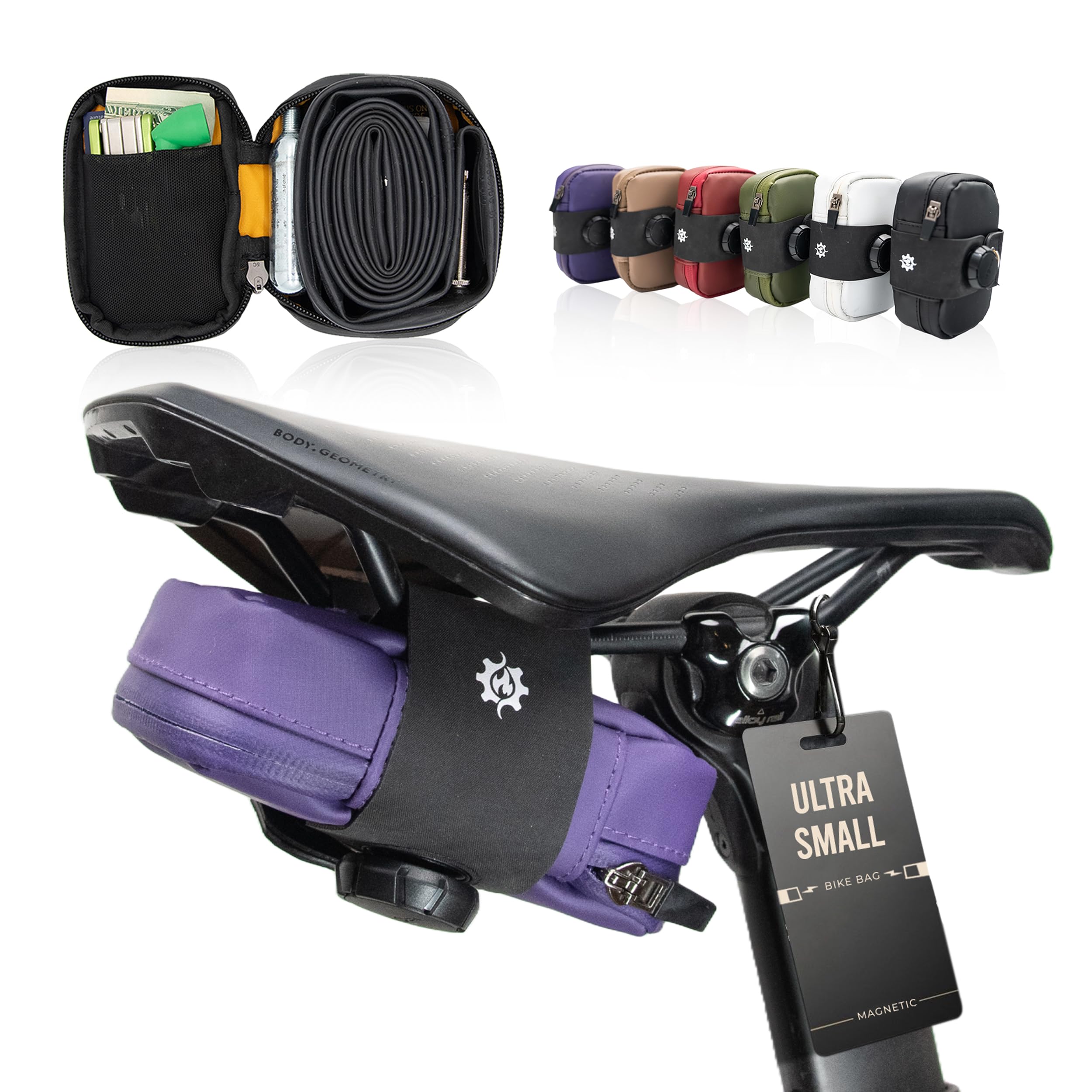 Lumiere & Co. Falcon Magnetic Bike Saddle Bag – 0.69L | 6" x 3.5" x 2" | Sleek Minimalist Brick Design, Fast Magnetic Buckle Attachment | Road Cycling–Specific Bike Seat Bag (Black, Large)