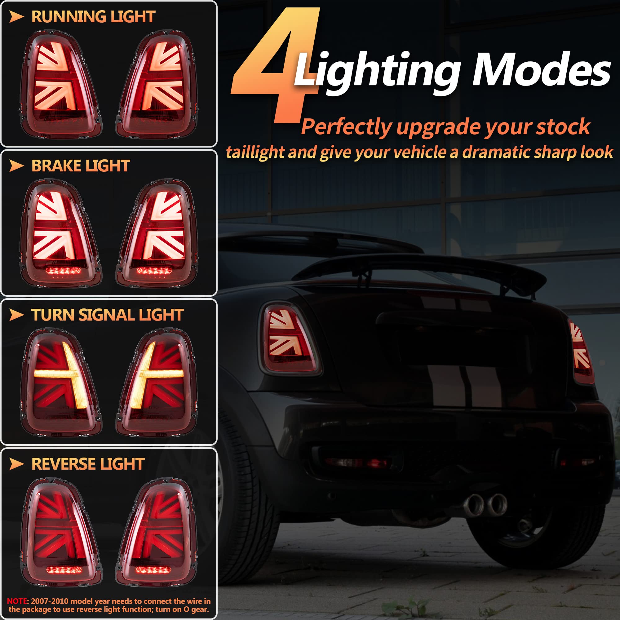 VLAND LED Rear Lights Compatible with Mini Cooper R56 R57 R58 R59 2007-2013, w/Startup Dynamic Display & Sequential Turn Indicator, 1 Set (Red)