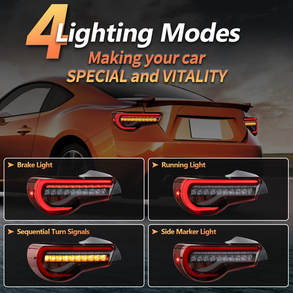VLAND Rear Lights for GT86 FT86 2012-2020 BRZ 2013-2020 Tail Lights Assembly with Sequential Turn Signal (smoked a)