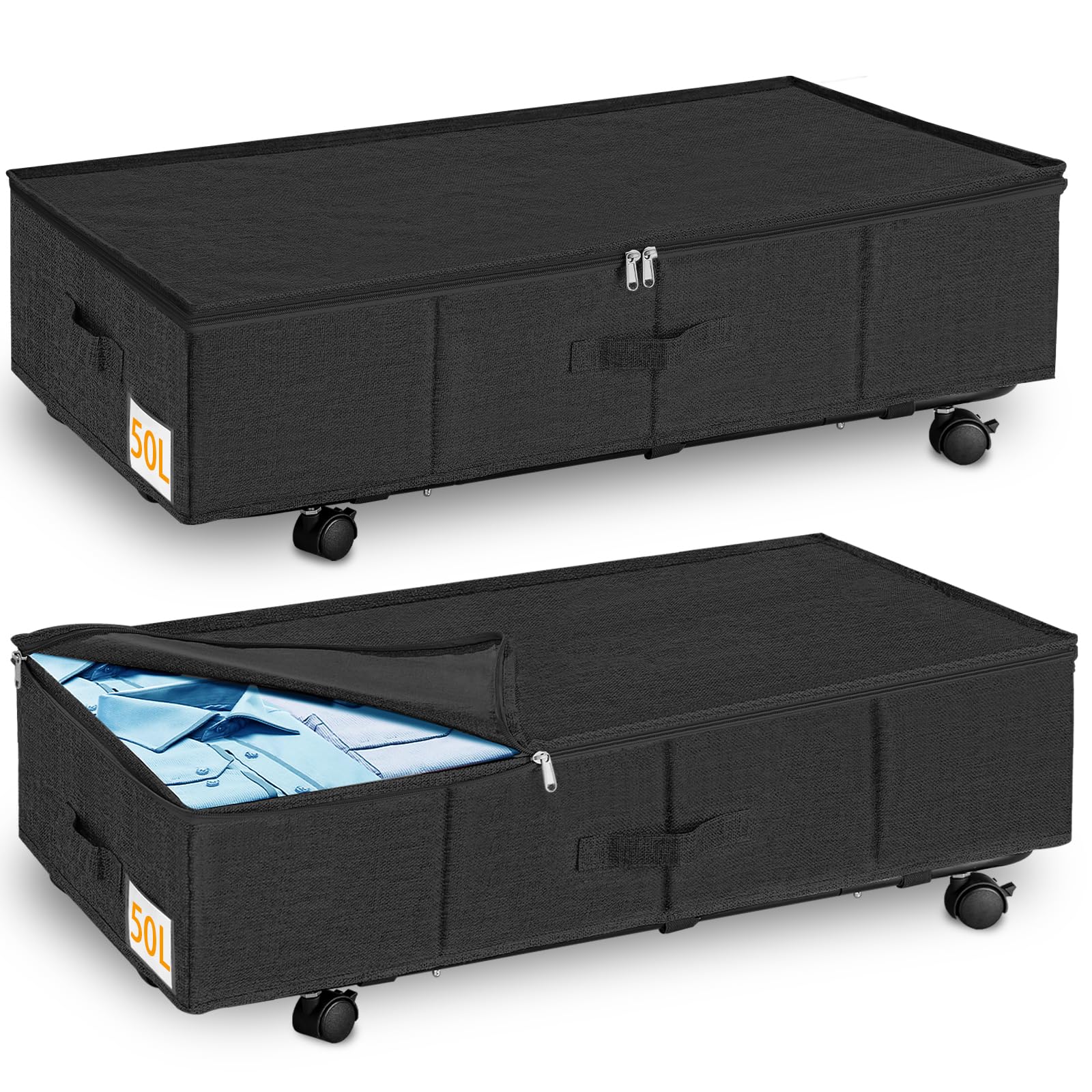 JUPELI Under Bed Storage Organiser, Dust-Proof Under Bed Storage on Wheels & Metal Bottom Support, Sturdy Underbed Storage with Wheels, Large Clothes