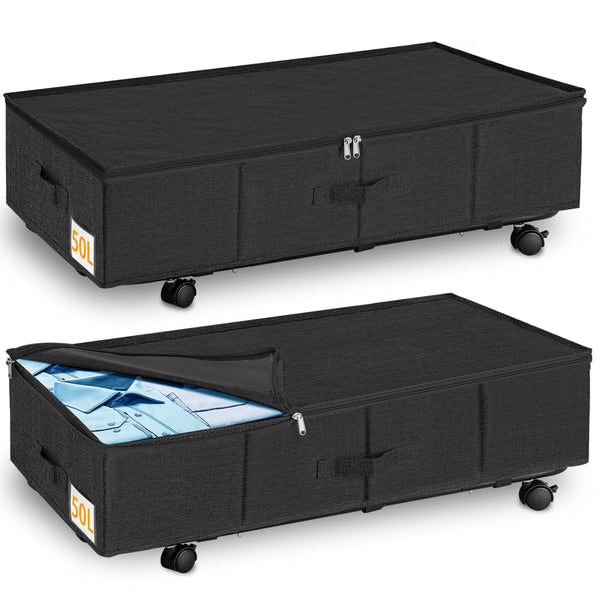 JUPELI Under Bed Storage Organiser, Dust-Proof Under Bed Storage on Wheels & Metal Bottom Support, Sturdy Underbed Storage with Wheels, Large Clothes