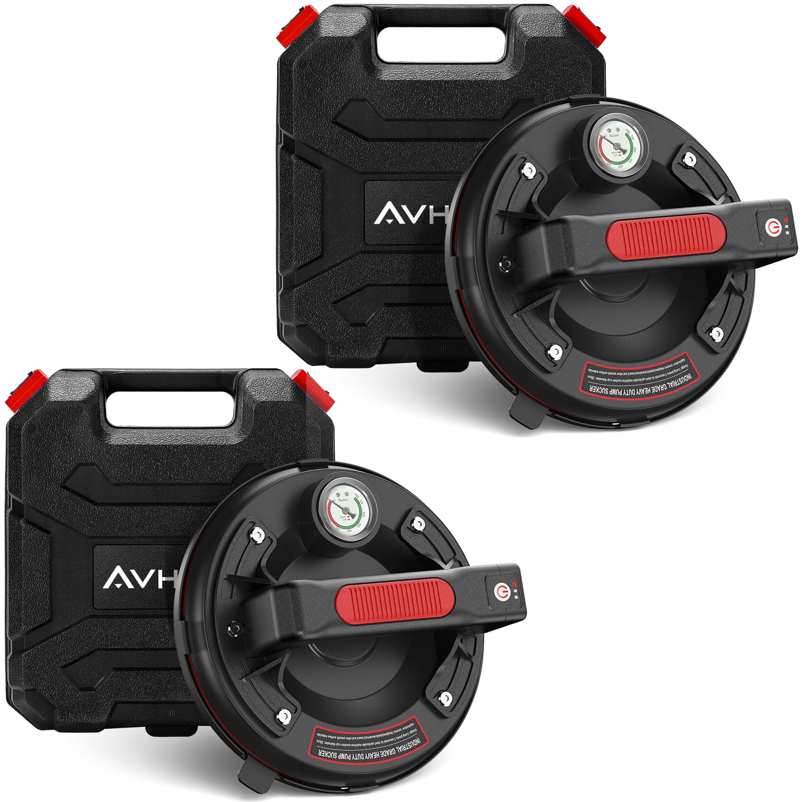 Avhrit 8 Inch Electric Vacuum Suction Cup, Glass Suction Cups Heavy Duty for Lifting Large Glass, 500lbs Load Capacity, Rechargeable Glass Lifter for Windshield, Window, Granite, Tile (Two Pack