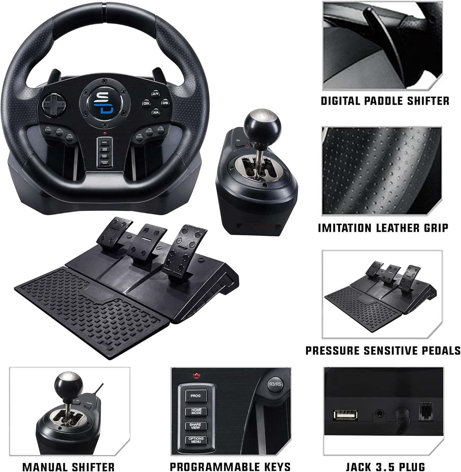 Subsonic Superdrive Gs850-X racing simulator driving game steering wheel with manual shifter 3 pedals shift paddles for Xbox Series X / S PS4 Xbox One (programmable for all games)