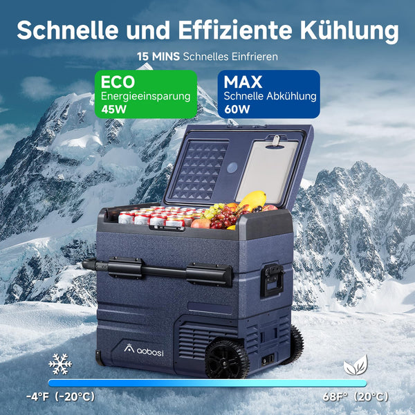 AAOBOSI Compressor Camping Fridge 95L, Car Fridge Dual Zone with 12/24V DC and 100-240V AC, -20°C to 20°C Portable Freezer for Car, Campervan, Lorry, Truck, Boat