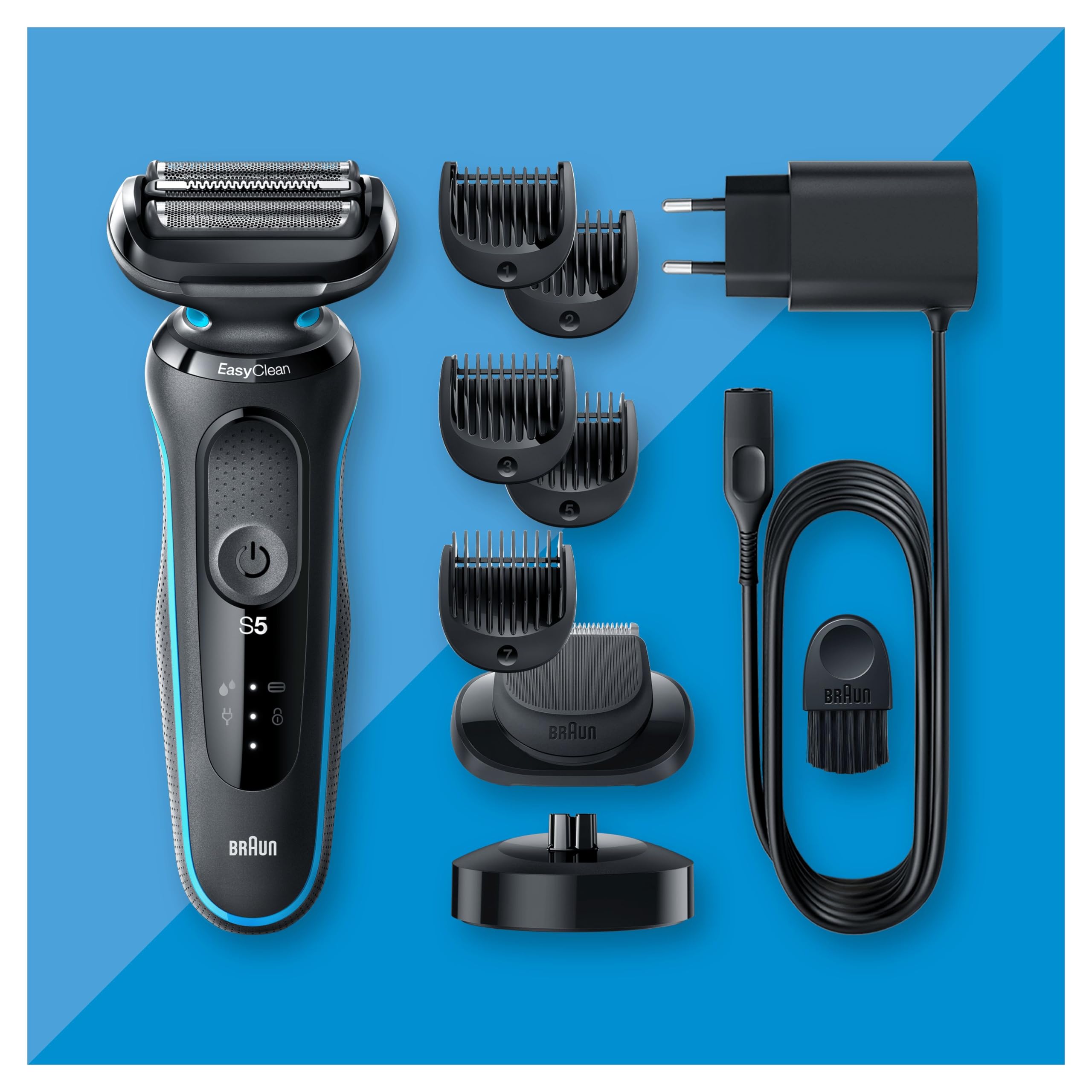 Braun Series 5 Electric Shaver, Up to 50 min, 4in1 SmartCare Center, +1 Attachment, Cordless, Wet & Dry Razor for Men, 100% Waterproof, 52-N7200CC, Black