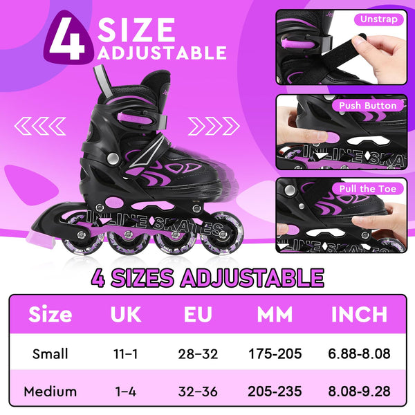 Adjustable Inline Skates for Kids, Girls Boys Light up Inline Skates Size Adjustable Roller Blades for Beginners (Small (UK 11-1))