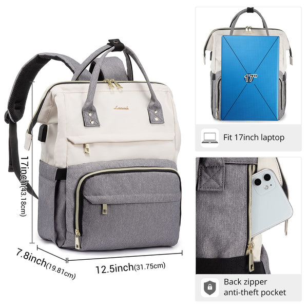 LOVEVOOK Laptop Backpack Women 15.6 inch, Work Bags for Womens, School Computer Bag with USB Port for Business College Travel, Rucksack for Teacher Nurse,BeigeGrey