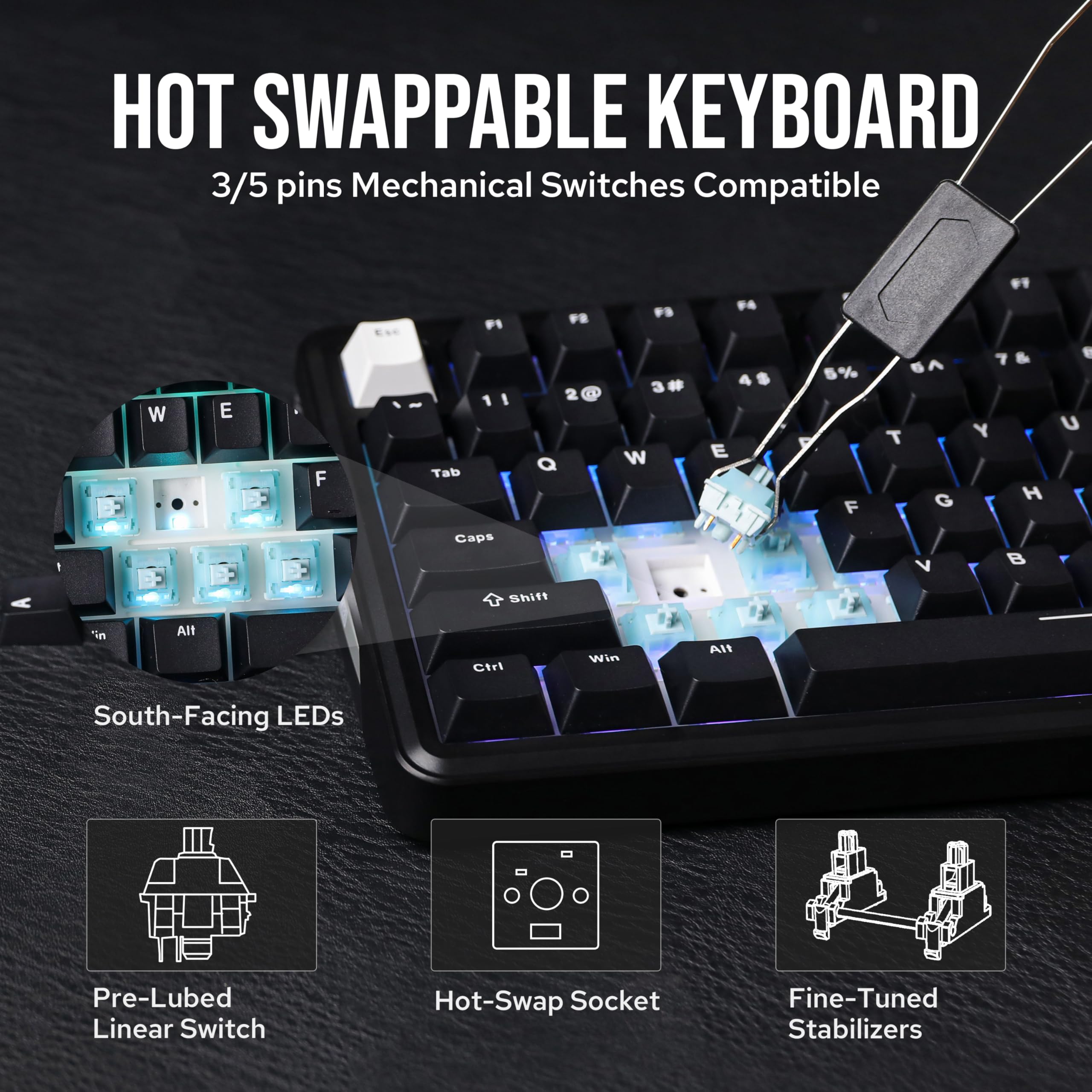 EPOMAKER TH85 QMK/VIA Mechanical Gaming Keyboard, BT/2.4Ghz Wireless, RGB, Hot-Swappable & Programmable Keys in US 75% Layout (Black&White, Creamy Jade Switch)