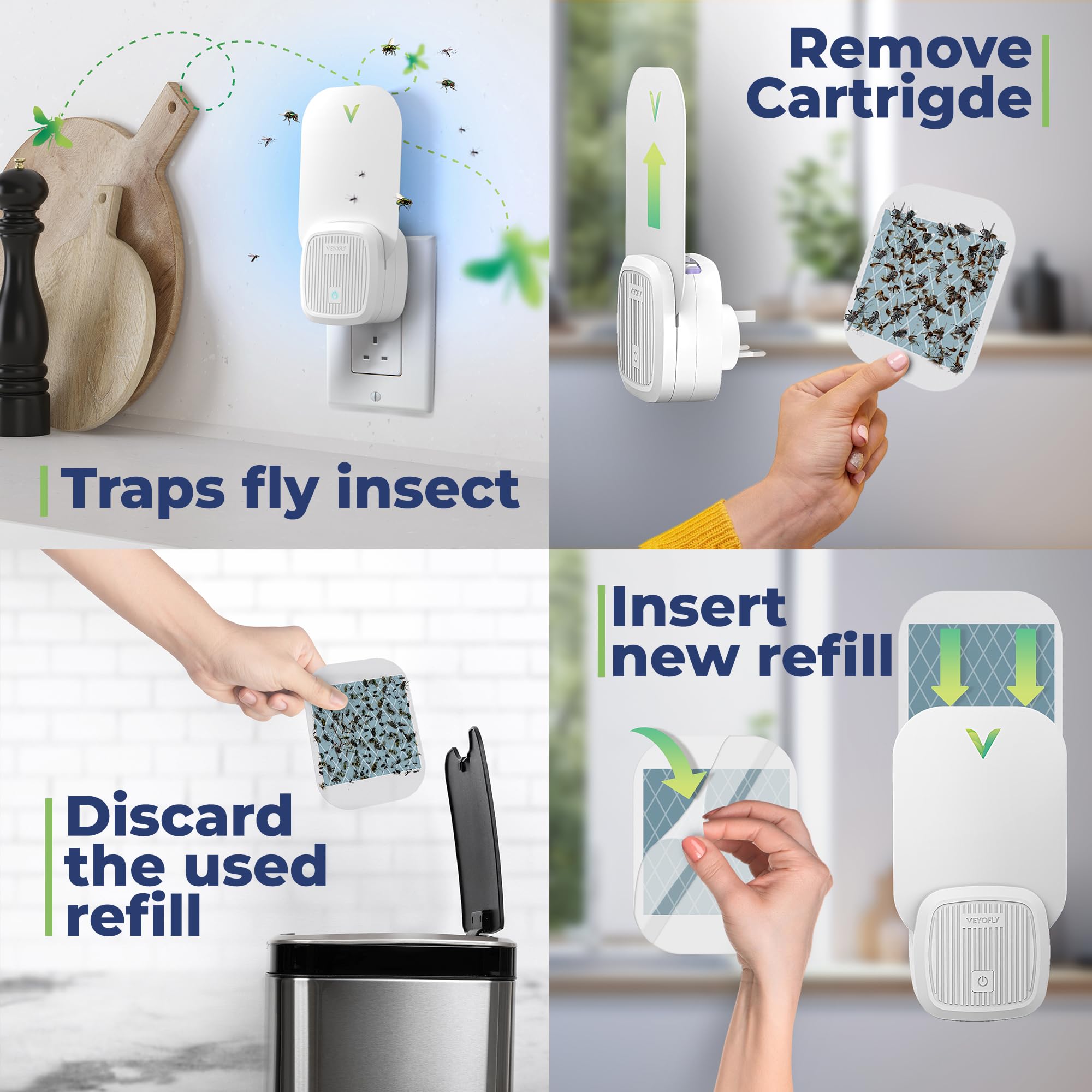 Fly Catcher Indoor, Fly Trap Indoor, (4 Device + 12 Refills) Fruit Fly Traps for Indoors, Gnat Traps for House Indoor, Bug Killer, Fly Trap, Plug in