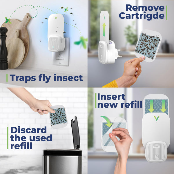 Fly Catcher Indoor, Fly Trap Indoor, (4 Device + 12 Refills) Fruit Fly Traps for Indoors, Gnat Traps for House Indoor, Bug Killer, Fly Trap, Plug in