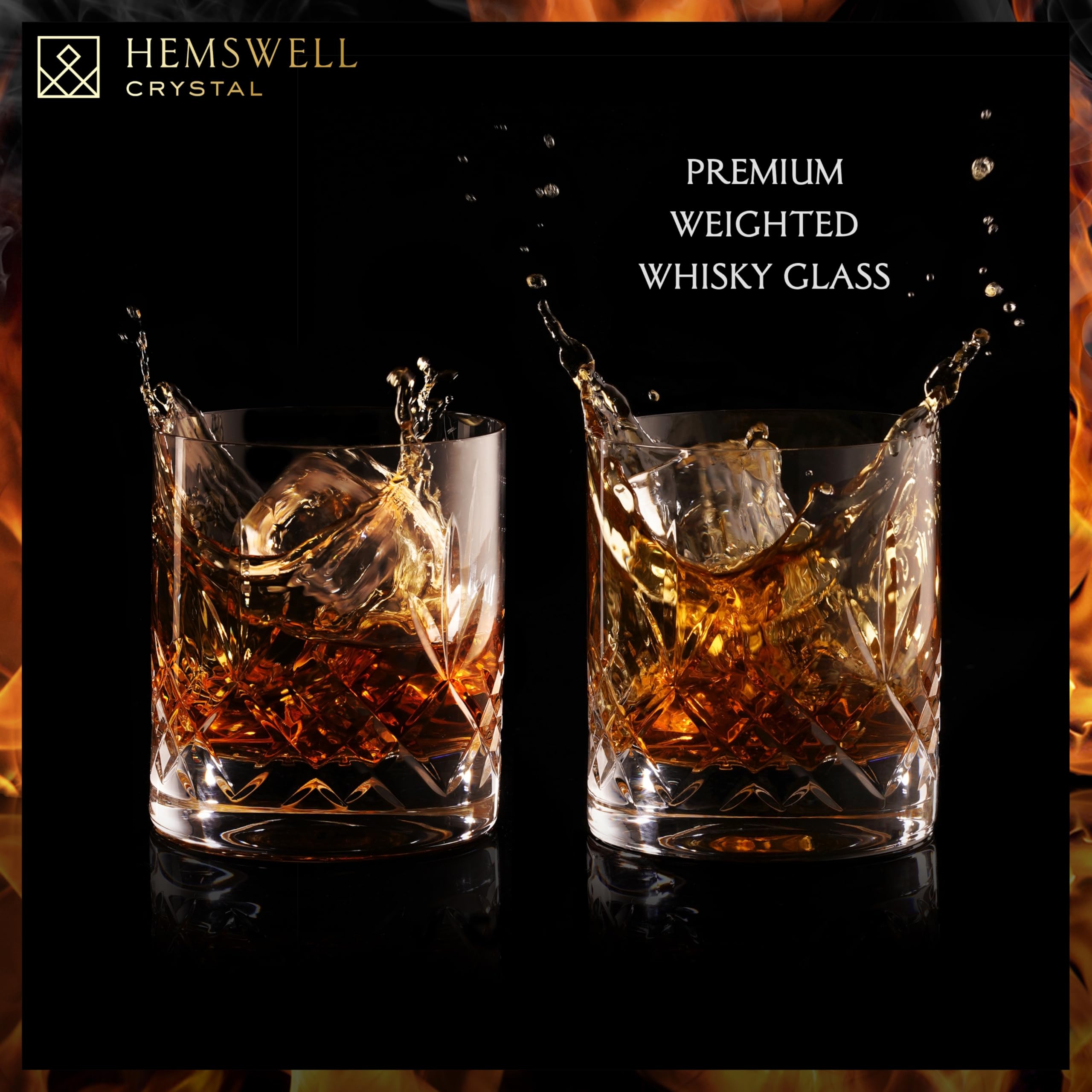 Hemswell Crystal Whisky Glasses Set of 2-310ml Crystal Whiskey Glasses - Cut Glass Tumblers - Traditional Cut Lead Free High Clarity Glass - Satin