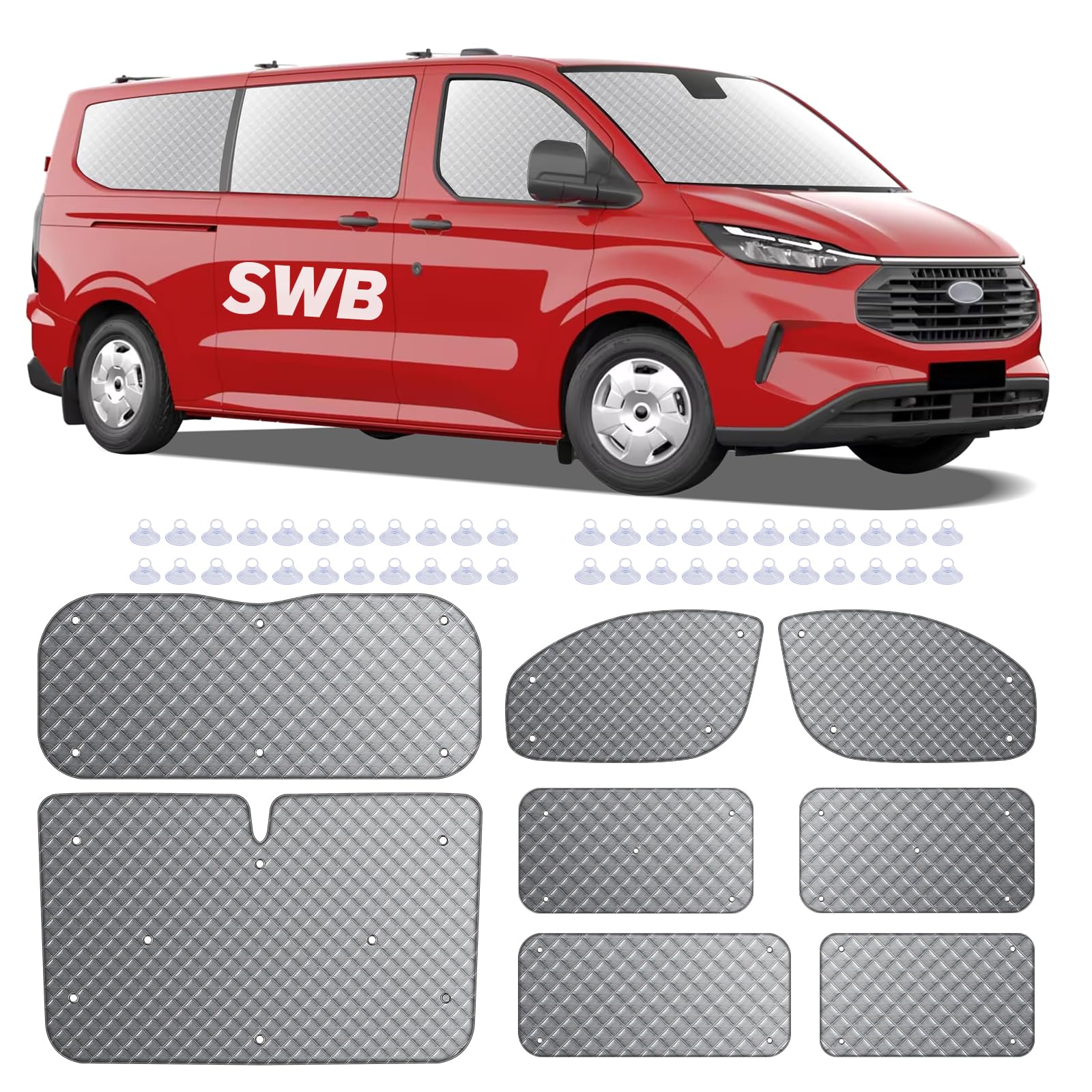 MaxAwe 8Pcs Internal Thermal Blind Set Fits for VW T5/T6 LWB, Luxury Sunshade Wrap Cover Kit, Window Front Screen Cover, Summer Uv Sun Blind & Winter Insulation Cover for VW Campervans & Motorhome