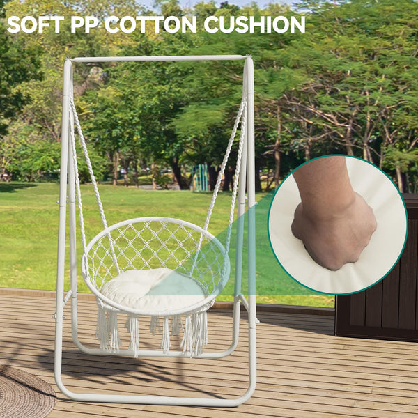 YITAHOME Hanging Chair with Stand, 85x92x153cm Hammock Swing Chair with Cushion, Heavy-Duty Steel Hammock Stand with 100kg Capacity for Living Room,