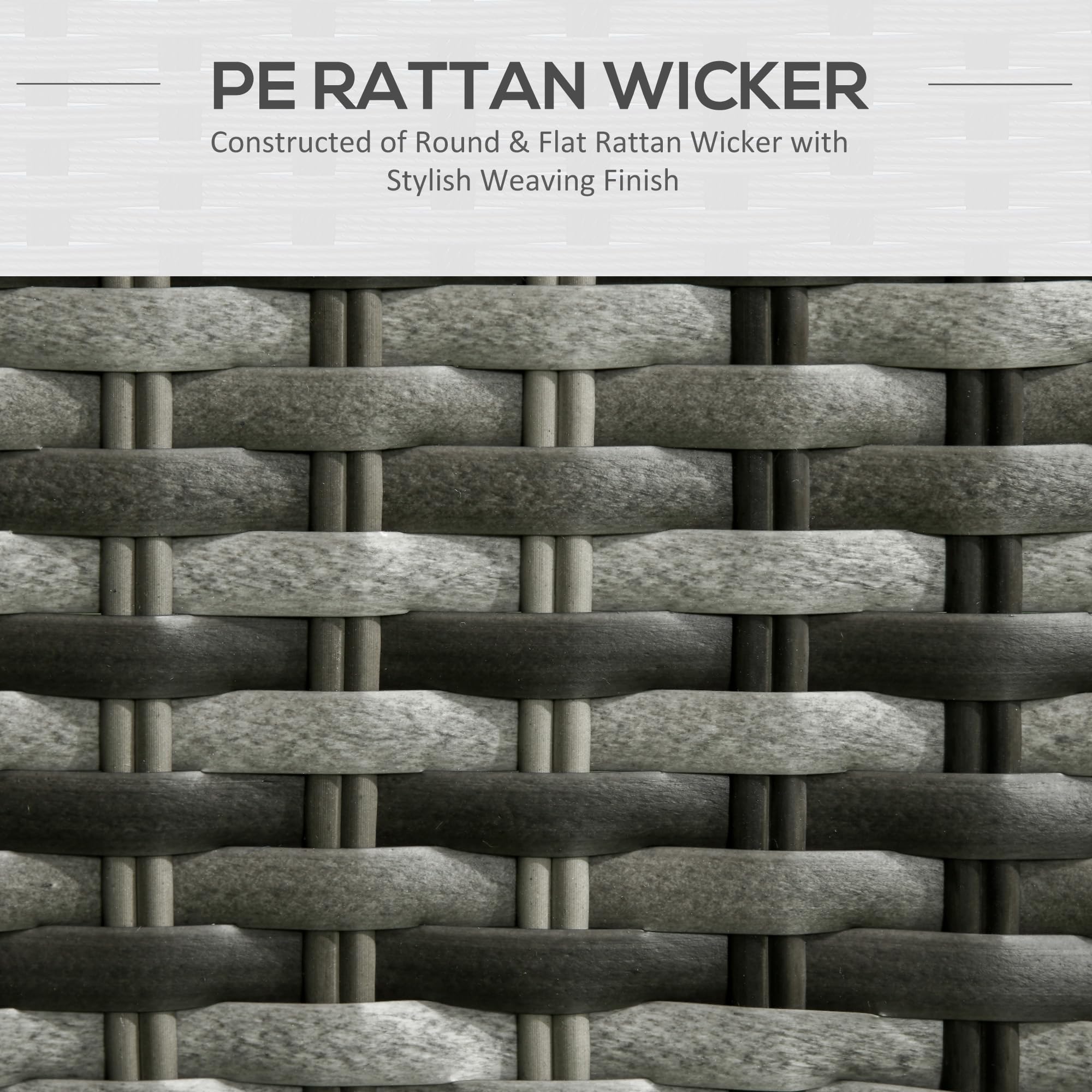 Outsunny 4 Pieces Rattan Garden Furniture Set, Round Wicker Garden Sofa Set with Loveseat, Armchairs and Glass Top Table, Outdoor Conservatory Furniture with Cushions for Patio, Balcony, Light Grey