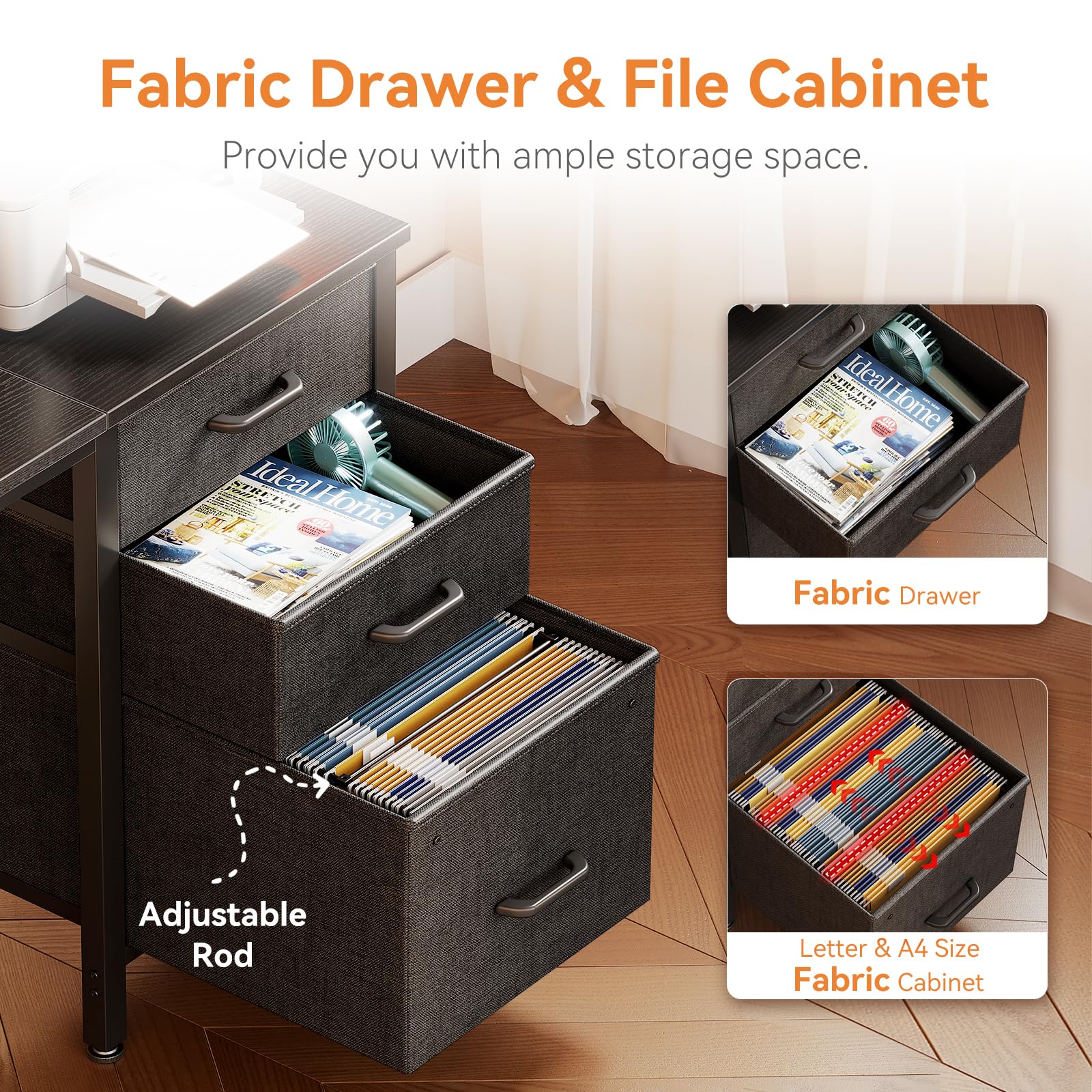 Coleshome Computer Desk with Drawers, 120×48cm Office Desk with Storage, Reversible Small White Desks for Home Office