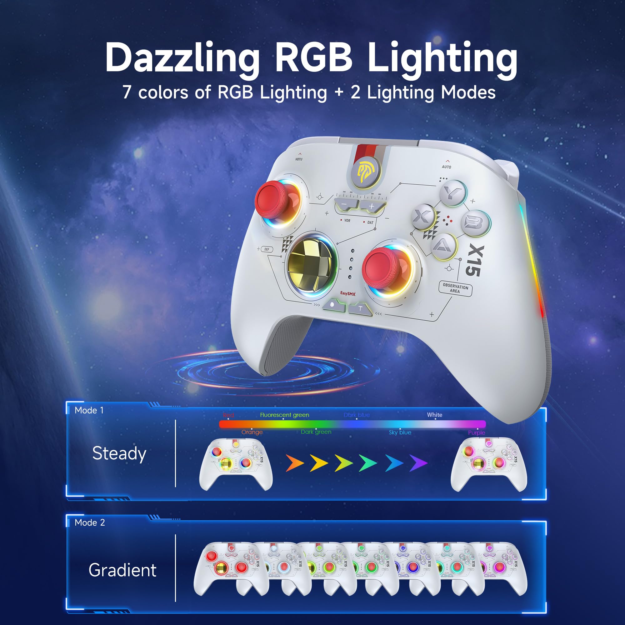 EasySMX X15 Wireless PC Controller with Hall Triggers, Hall Joysticks, Enhanced Bluetooth Game Controller,No Drift No Deadzone effect, Compatible with Windows PC, Android, Steam and Switch