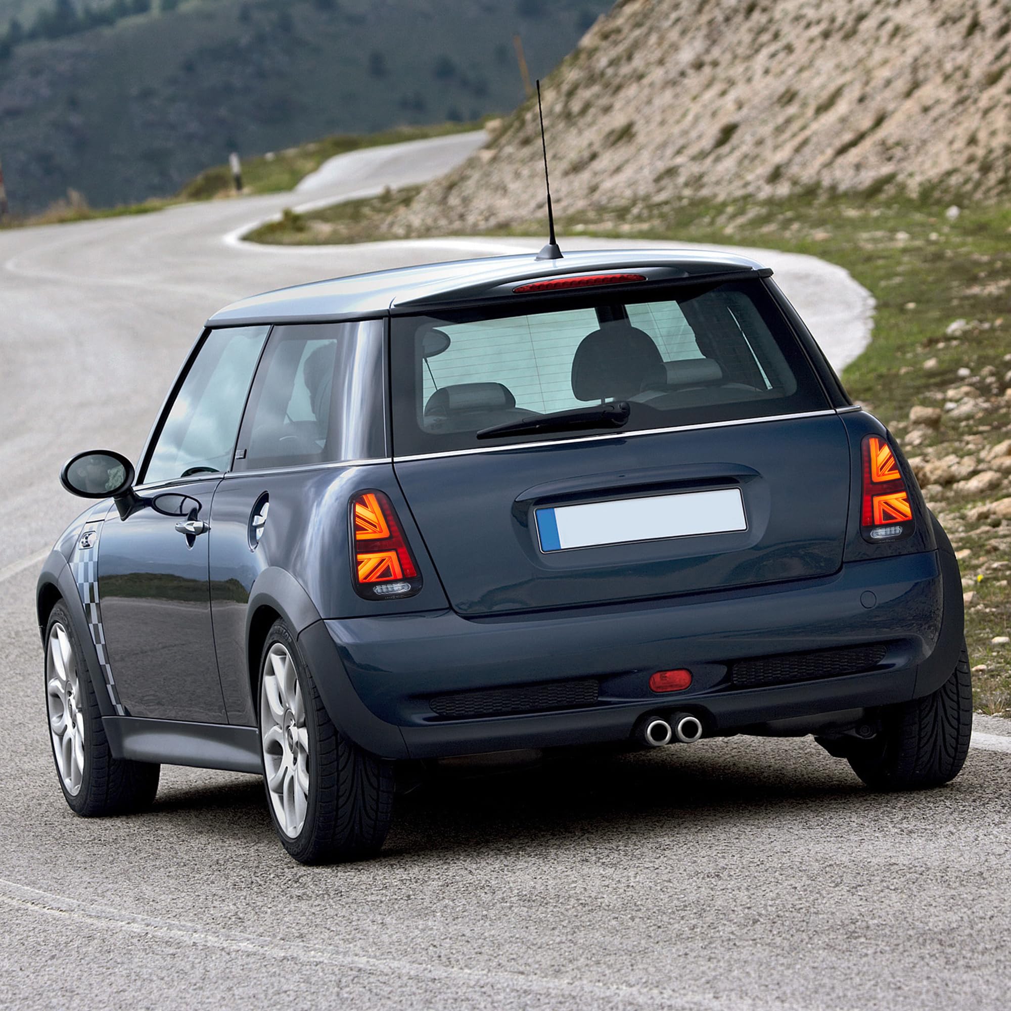 VLAND LED Rear Lights Compatible with Mini Cooper R50 R52 R53 2001-2006 1st Gen Hatch/Convertible, Union Jack Tail Lights w/Startup Dynamic Display & Sequential Indicator, 1 Set (Red)