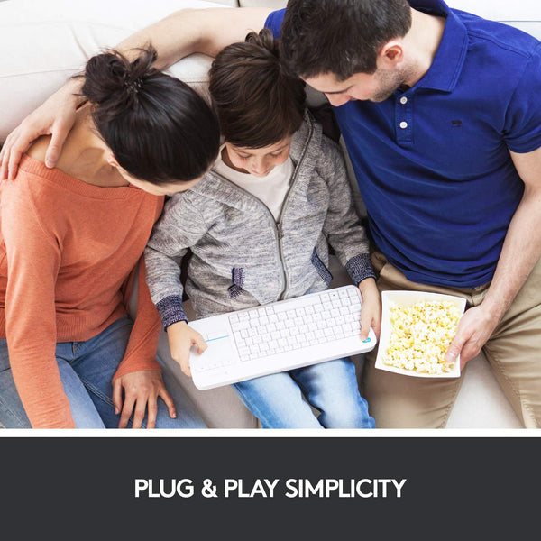 Logitech K400 Plus Wireless Touch TV Keyboard With Easy Media Control and Built-in Touchpad, HTPC Keyboard for PC-connected TV, Windows, Android, Chrome OS, Laptop, QWERTY UK English Layout - Black