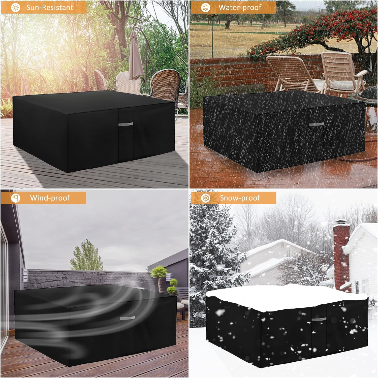 Dokon Garden Furniture Covers Waterproof Heavy Duty 600D Oxford Fabric Patio Table Cover with Air Vent Windproof Anti-UV Outdoor Table and Chairs