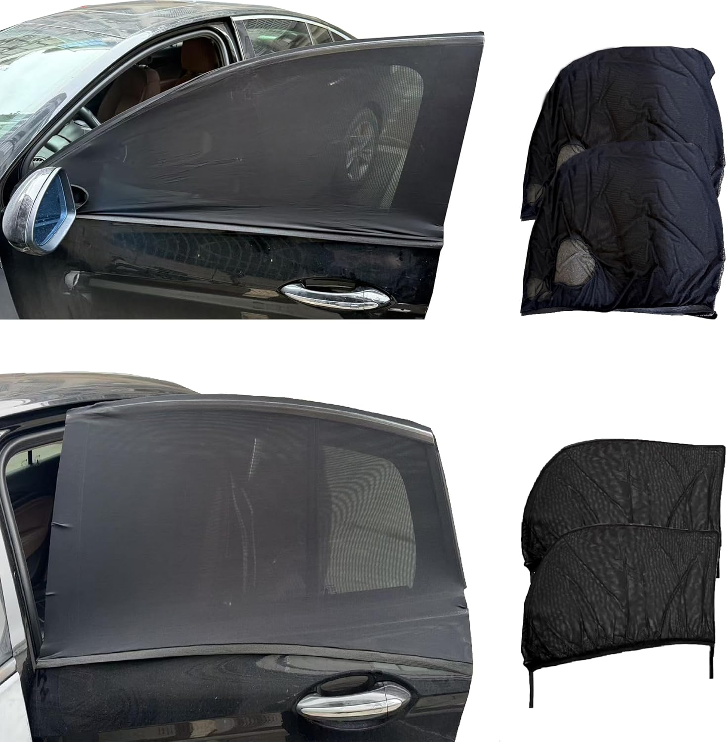 Car Front Window Shades, OUTTDID 2 Pack Side Window Sun Shades, Car Heat and UV Protection Stretchy Mosquito Net Cover Fit Cars SUVs - Up to 80x126cm