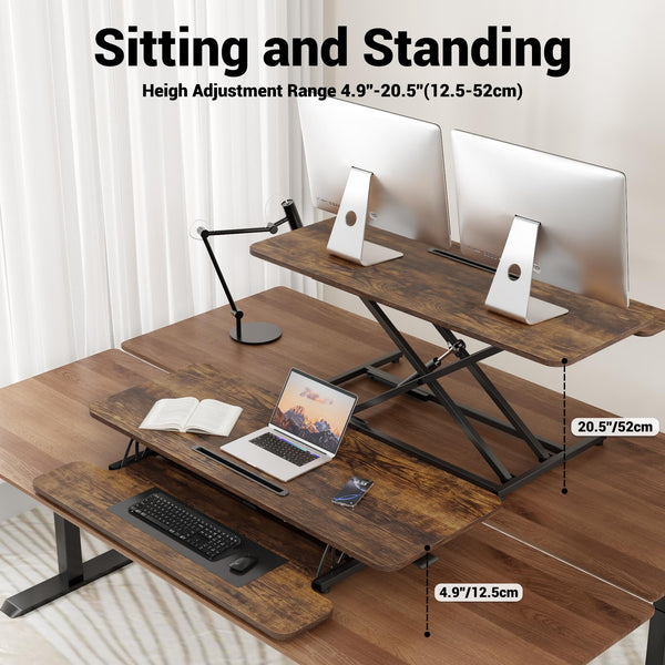 ERGOMAKER Standing Desk Converter, 36"/91cm Wide Height Adjustable Quick Sit to Stand Up Desk Riser for Dual Monitor