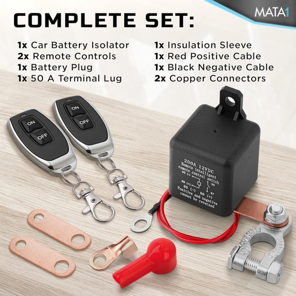 Battery Disconnect Switch - Anti-Theft Remote Car Battery Switch - Top Mount - 200 amp, 12 V - Automatic Cut Off Kill Switch
