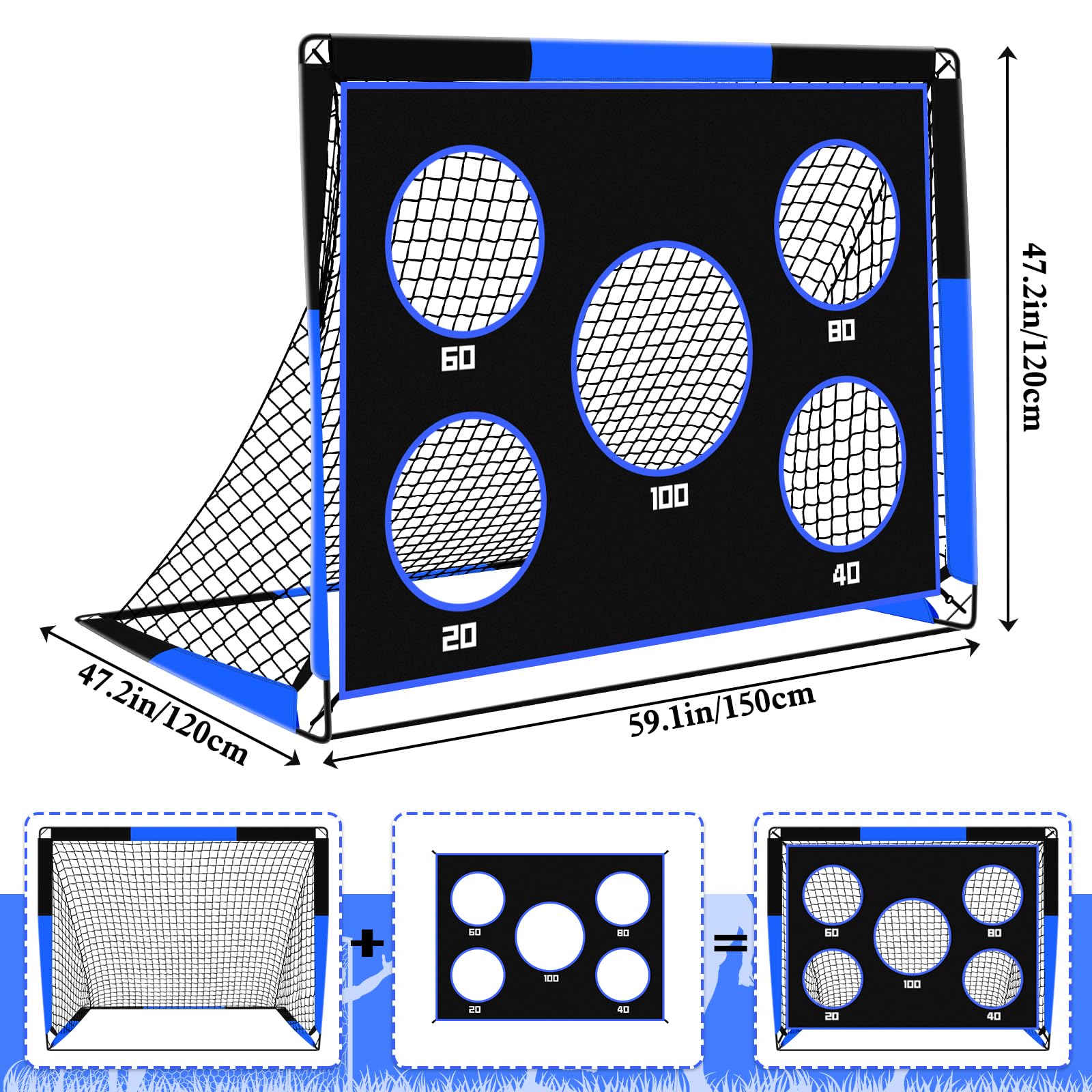 Gofady 2-in-1 Football Goal for Kids - Portable & Durable Soccer Training Net with 5 Target Ranges, Foldable Design, Carrying Bag, Easy Assembly for