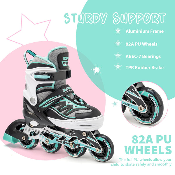 2pm Sports Adjustable Inline Skates, Stylish Design Beginner Roller Skates for Boys and Girls