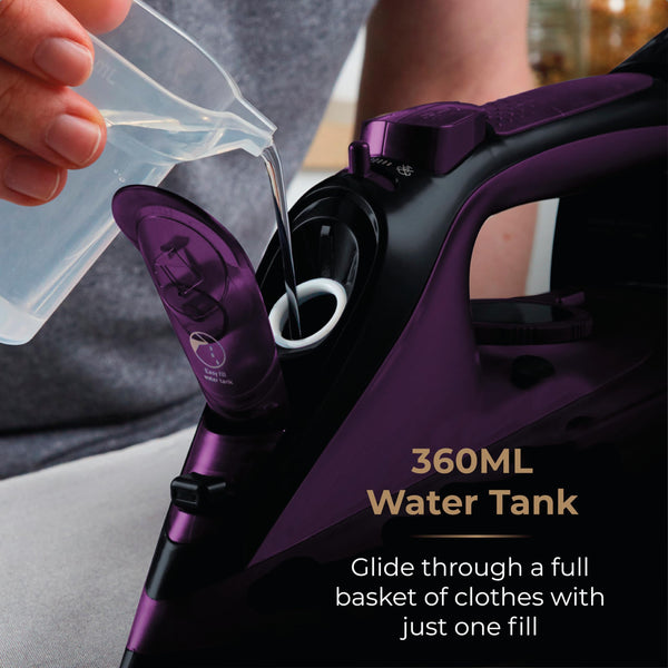 Tower T22008 CeraGlide Cordless Steam Iron with Ceramic Soleplate and Variable Steam Function, 2400 W, Purple