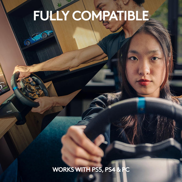 Logitech G G923 Racing Wheel and Pedals, TRUEFORCE up to 1000 Hz Force Feedback, Responsive Driving Design, Dual Clutch Launch Control, Genuine Leather Wheel Cover, for PS5, PS4, PC, Mac - Black